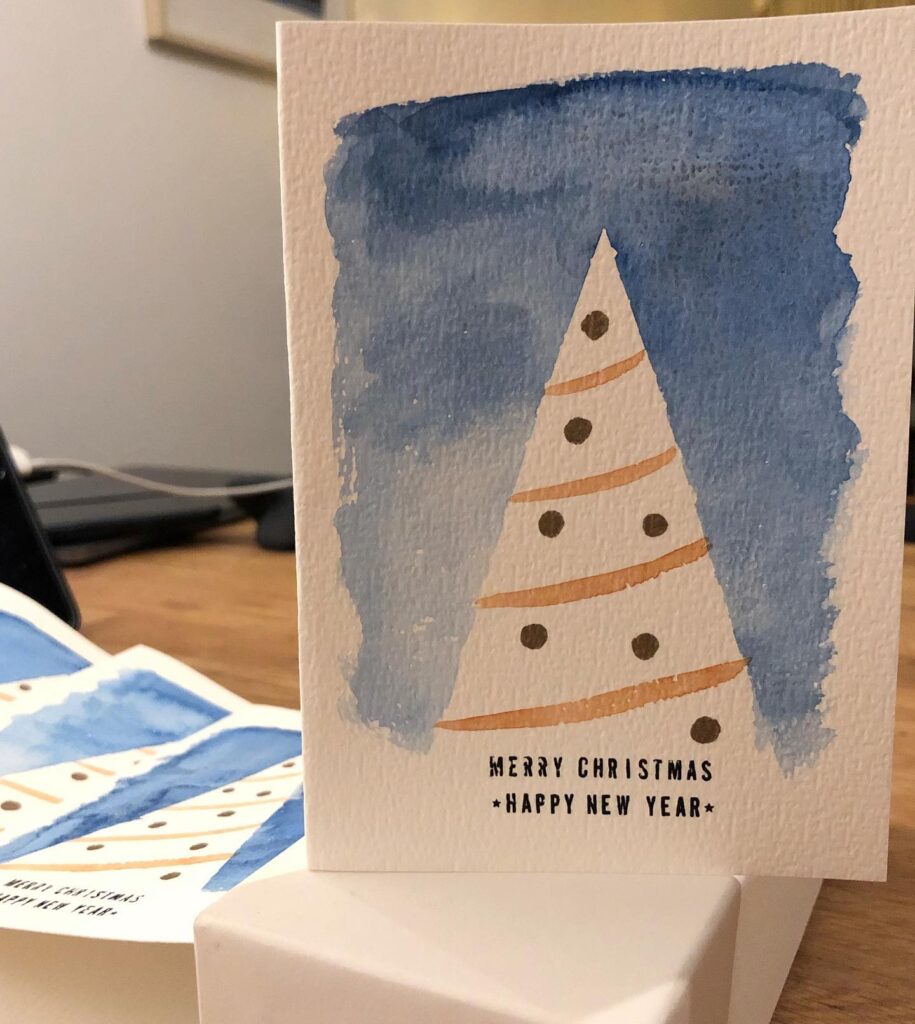 Christmas cards - Snowy tree - 2020 - Watercolour & gel roller