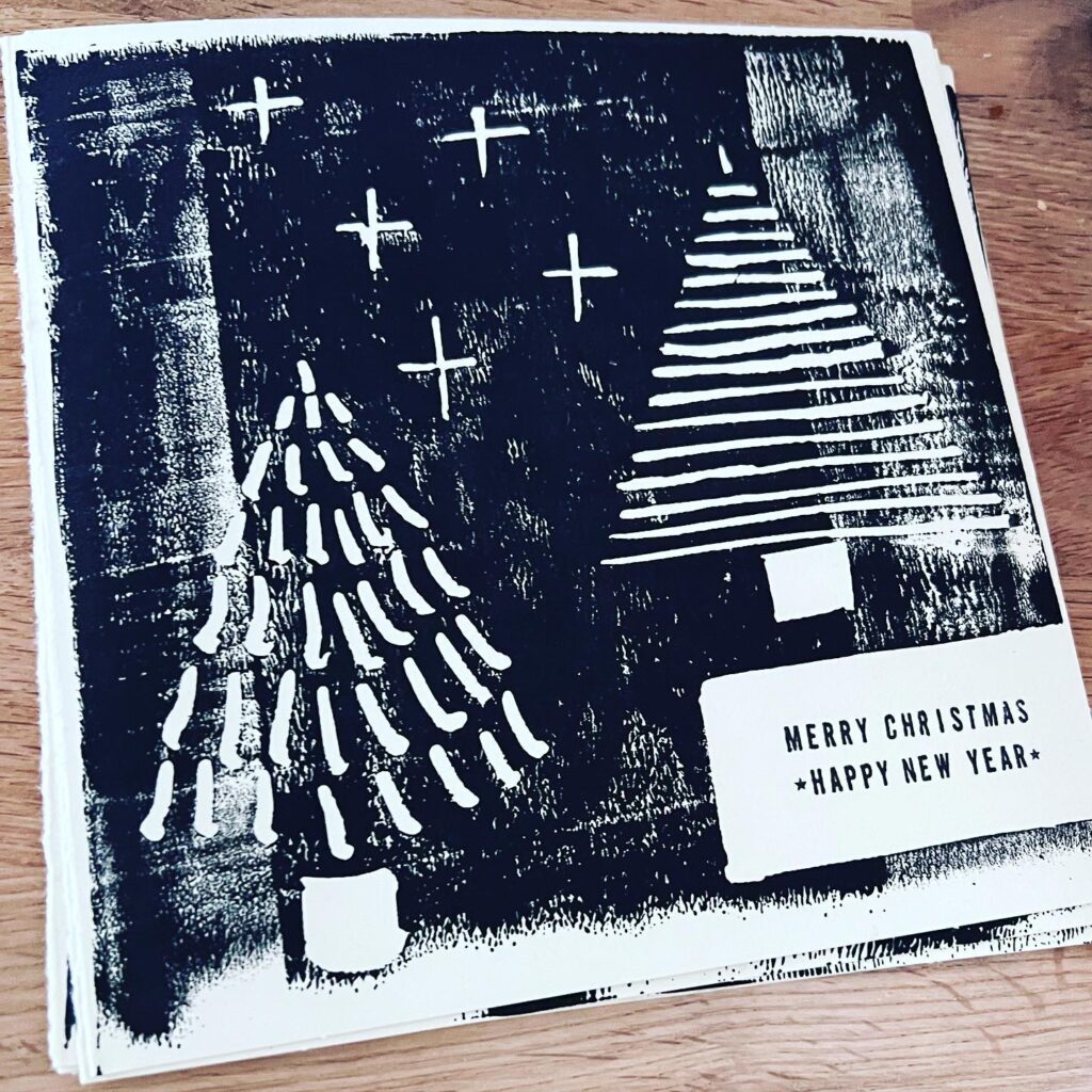 Christmas cards - Black trees - 2022 - Blockprint